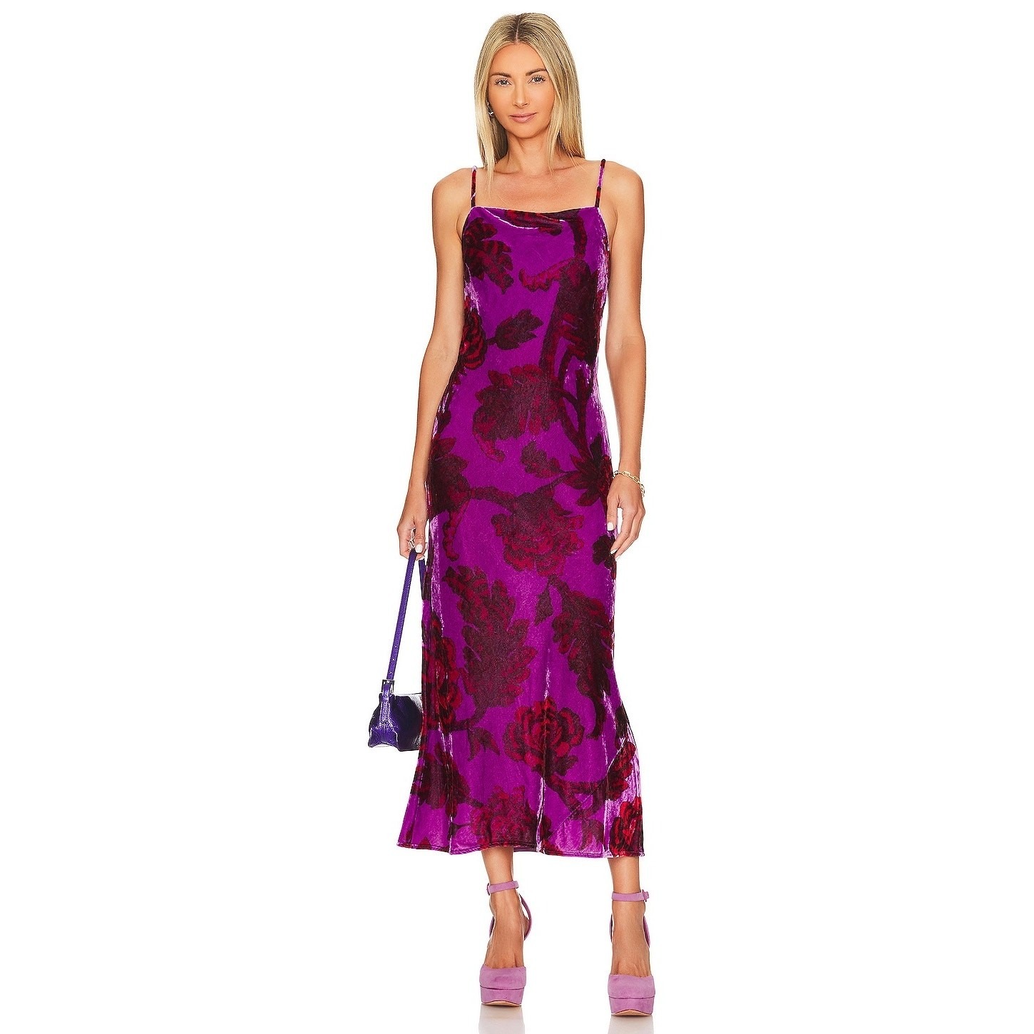 Rhode Jemima Dress In Camellia Vine Crocus Size 4 Velvet Midi